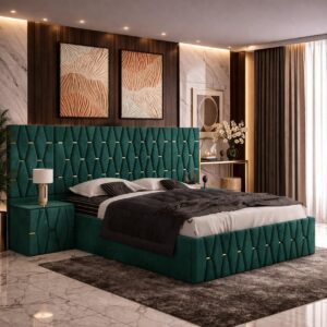 Pat Tapitat ANA Cu Extensii Si 2 Noptiere Tapitate